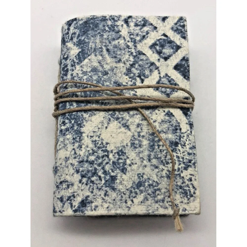 Handmade Bound Mini Paperboard Journal Blue White Twine Tie Blank Inserts 3x2”